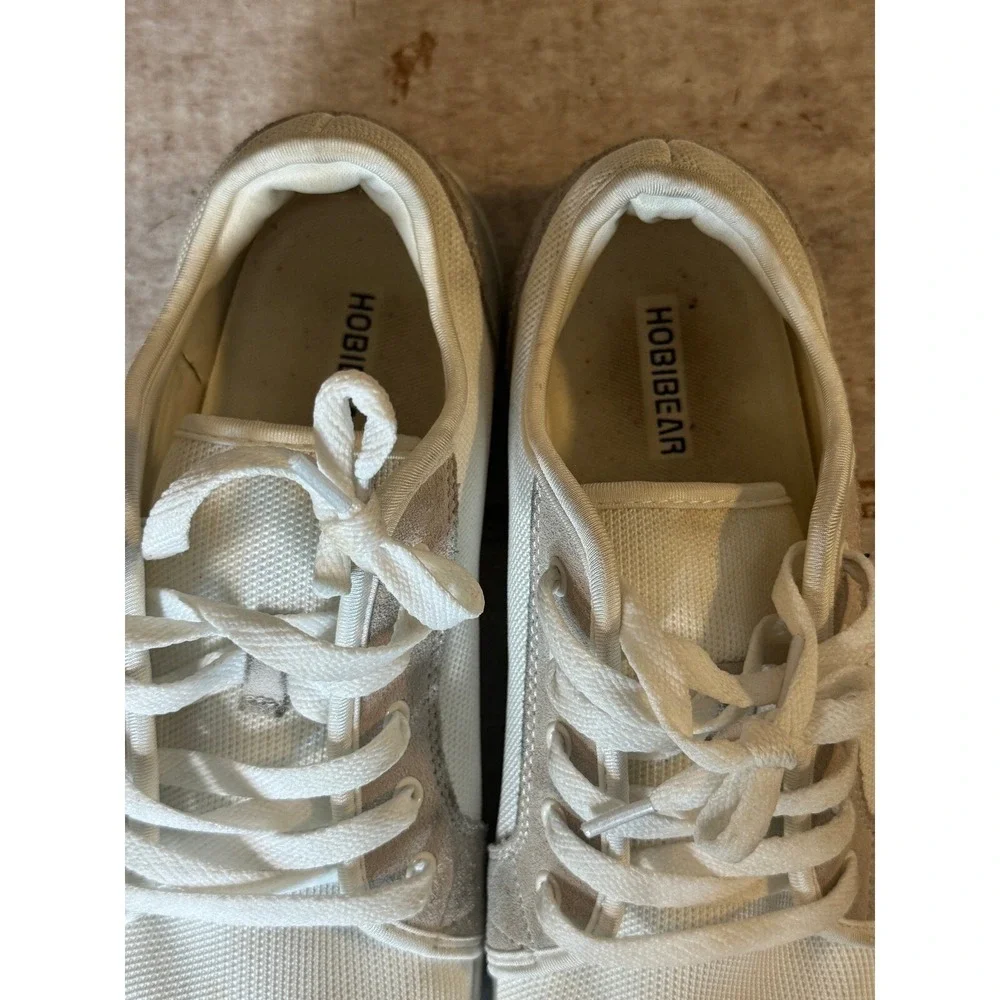 HobiBear Barefoot Sneakers M 9.5 W 11.5 White Canvas Lace Up Minimalist‎ EU 43